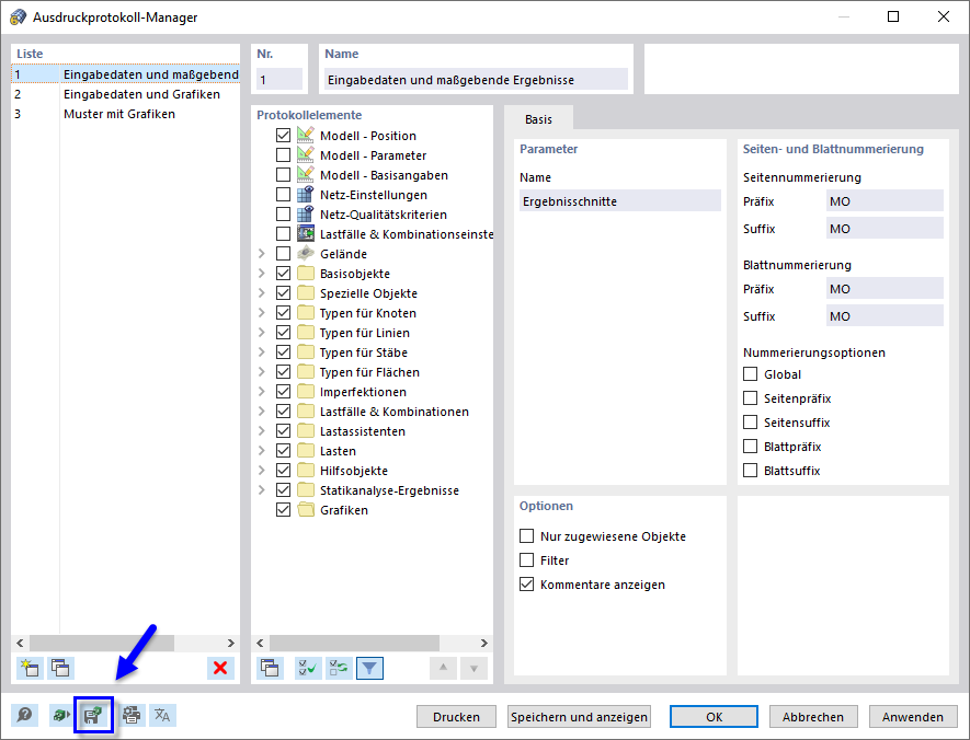 Selektiertes Ausdruckprotokoll als Vorlage speichern