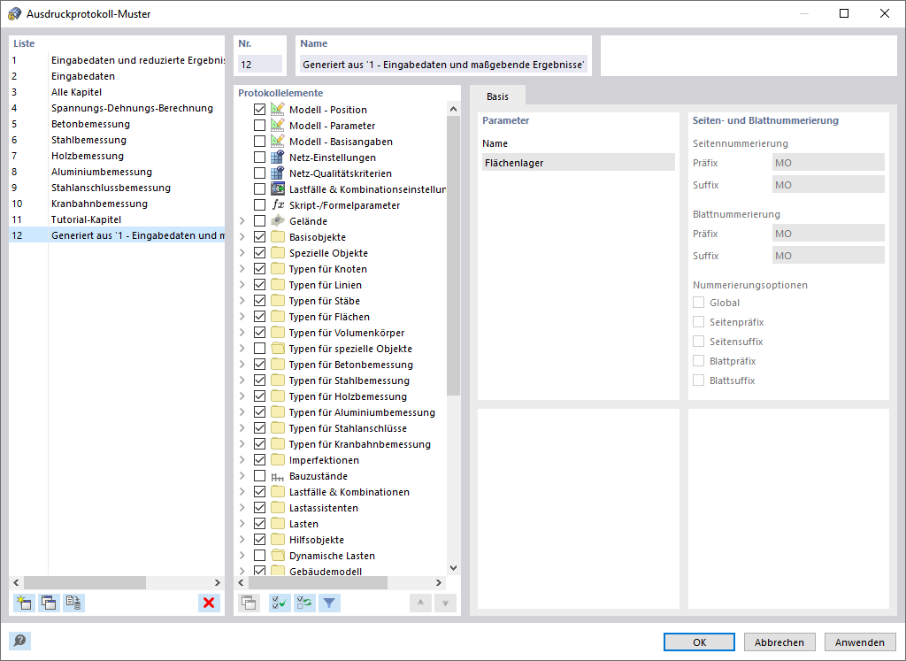 Ausdruckprotokoll-Muster speichern