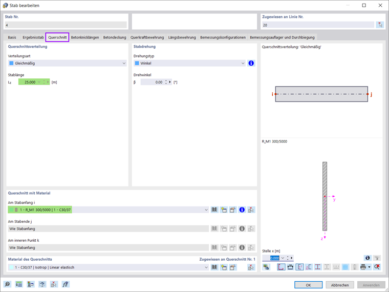 Abmessungen des Ergebnisstabs