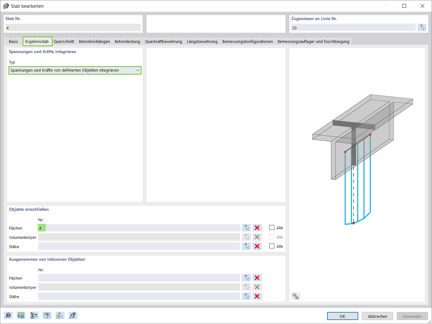 Integration von Spannungen und Kräften