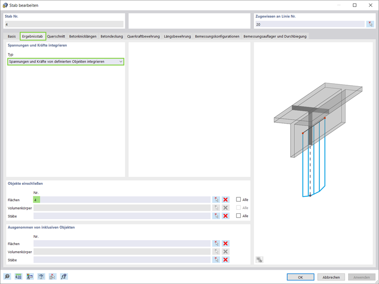 Integration von Spannungen und Kräften