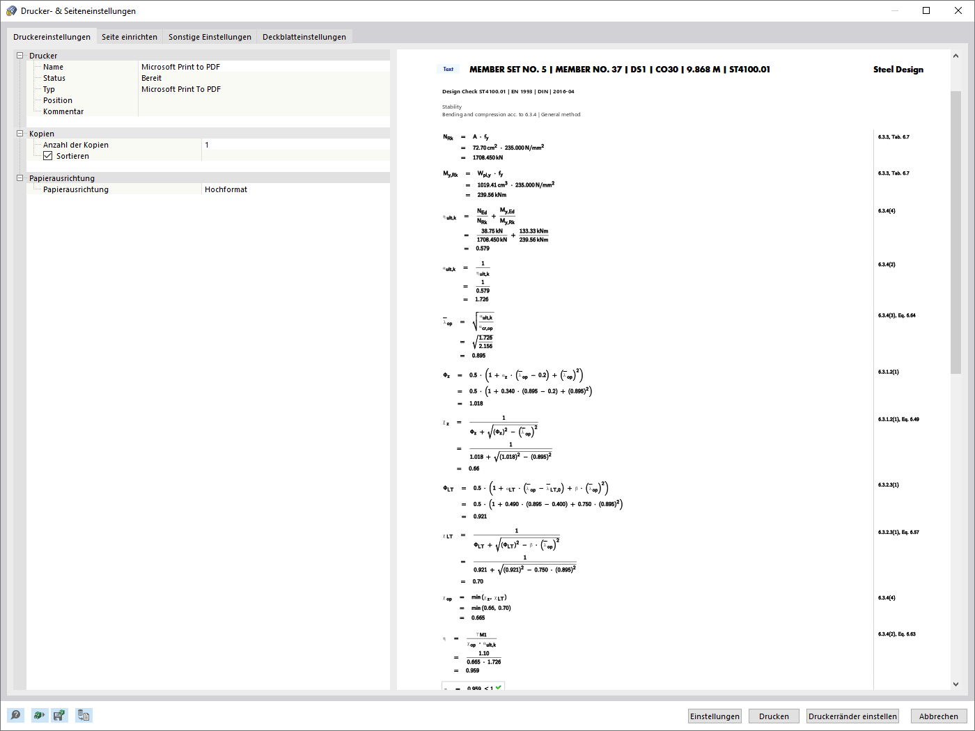 Formelansicht drucken