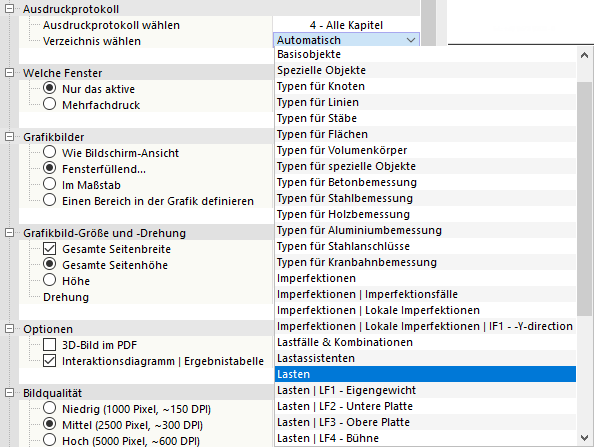Ausdruckprotokoll-Verzeichnis für Grafik auswählen
