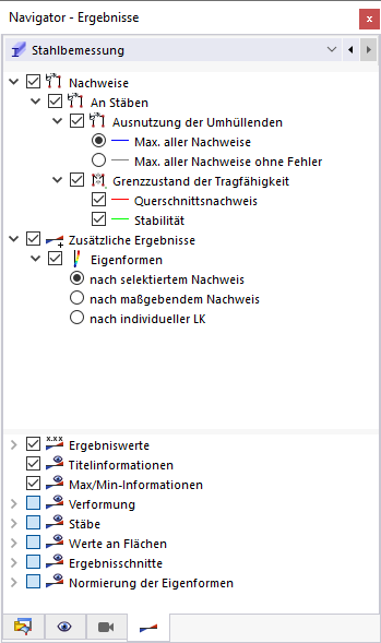 Stahlbemessung im Navigator - Ergebnisse