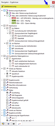 Navigator - Ergebnisse für Stahlbemessung
