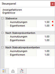 Anzeigefaktoren für Bemessungsergebnisse im Steuerpanel