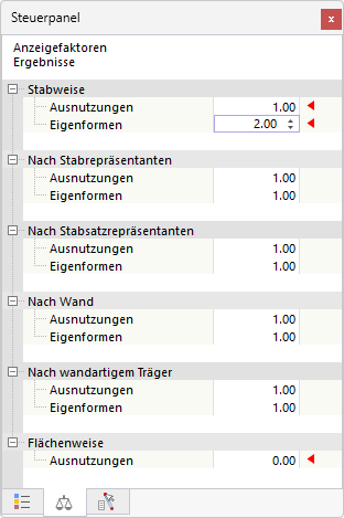 Anzeigefaktoren für Bemessungsergebnisse anpassen