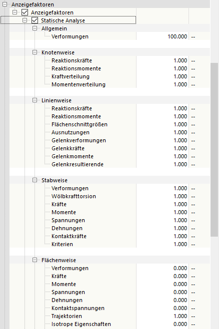 Anzeigefaktoren anpassen