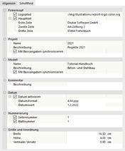 Angaben für Schriftfeld anpassen