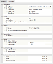 Angaben für Schriftfeld anpassen