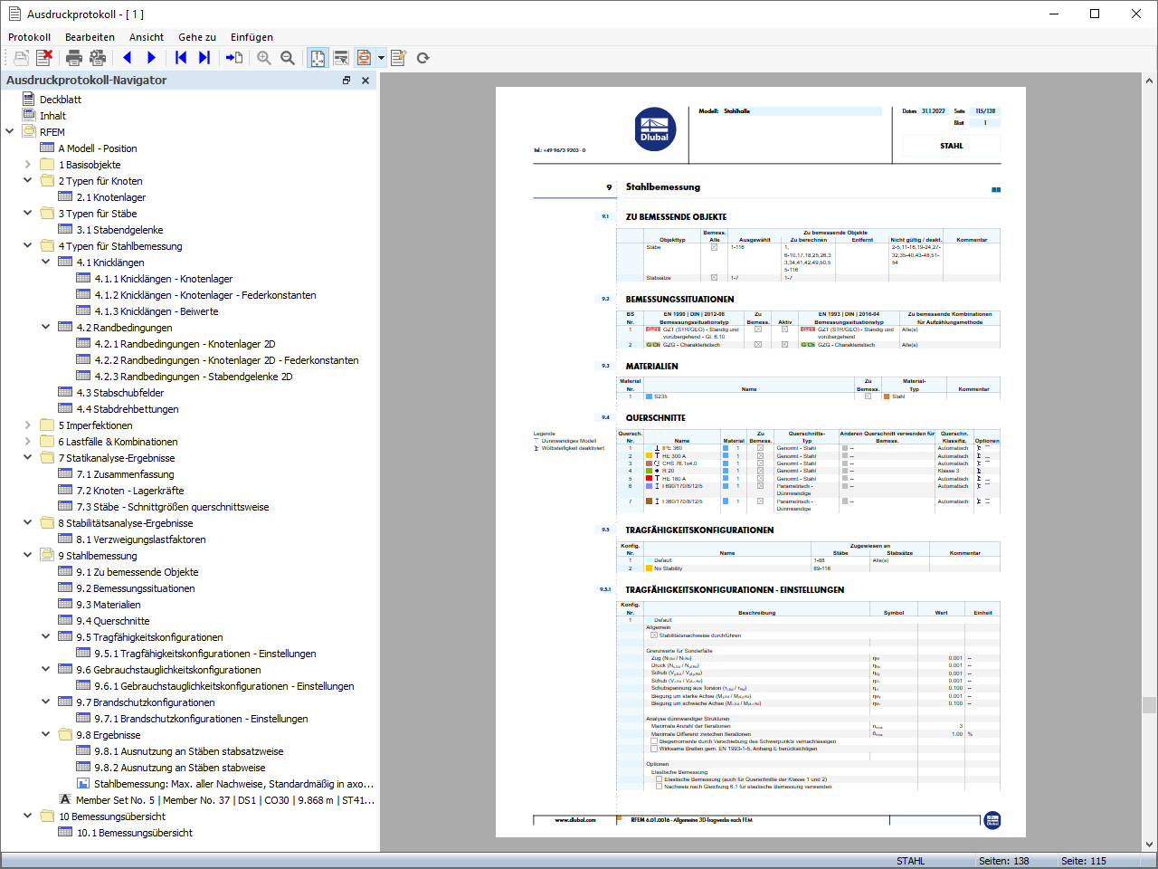 Ausdruckprotokoll - Stahlbemessung