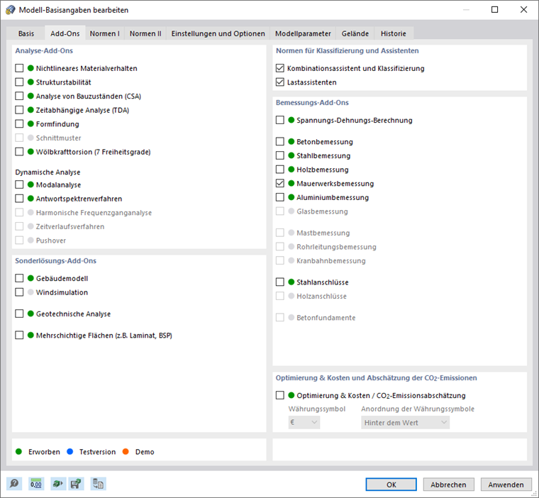 Basisangaben Mauerwerksbemessung
