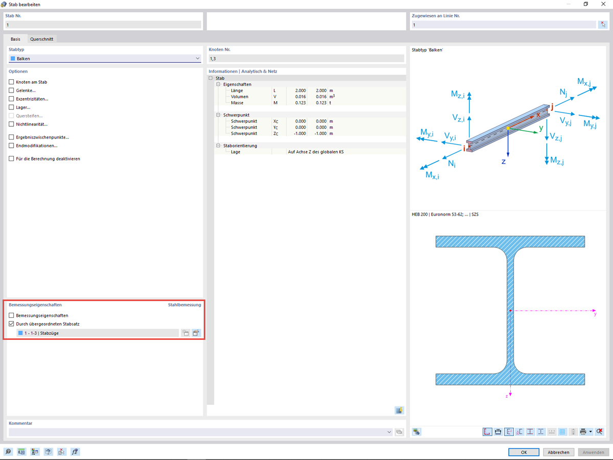 FAQ 005202 | Ich habe in meinem Modell die Stahlbemessung aktiviert und Bemessungsarten für die Stäbe definiert. Warum kann ich den übergeordneten Stabsatz nich