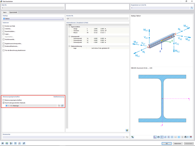 FAQ 005202 | Ich habe in meinem Modell die Stahlbemessung aktiviert und Bemessungsarten für die Stäbe definiert. Warum kann ich den übergeordneten Stabsatz nich