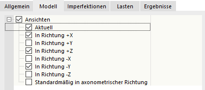 Modellansichten auswählen