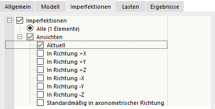 Ansicht für Imperfektionsfälle festlegen