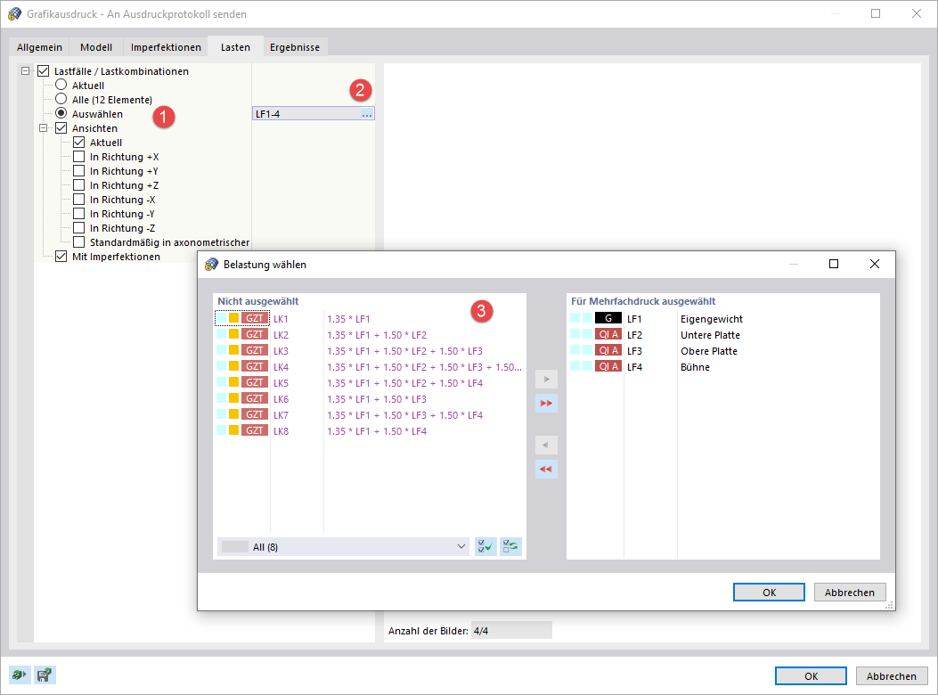 Lastfälle für Mehrfachdruck festlegen