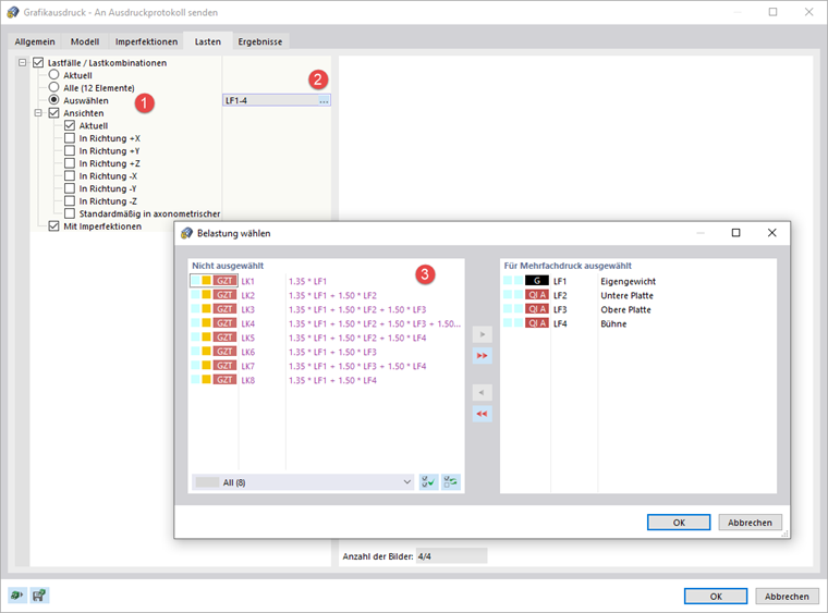 Lastfälle für Mehrfachdruck festlegen