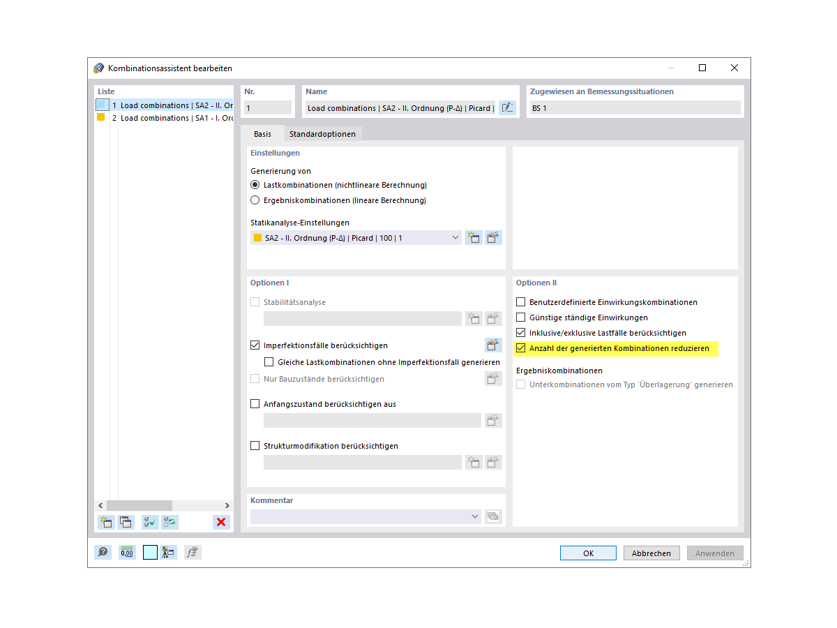 FAQ 005203 | Wo kann in RFEM 6 die Reduktion der Lastkombinationen aktiviert werden? Und wie funktioniert diese Reduktion?