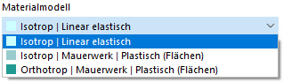 Auswahlmöglichkeit Materialmodelle