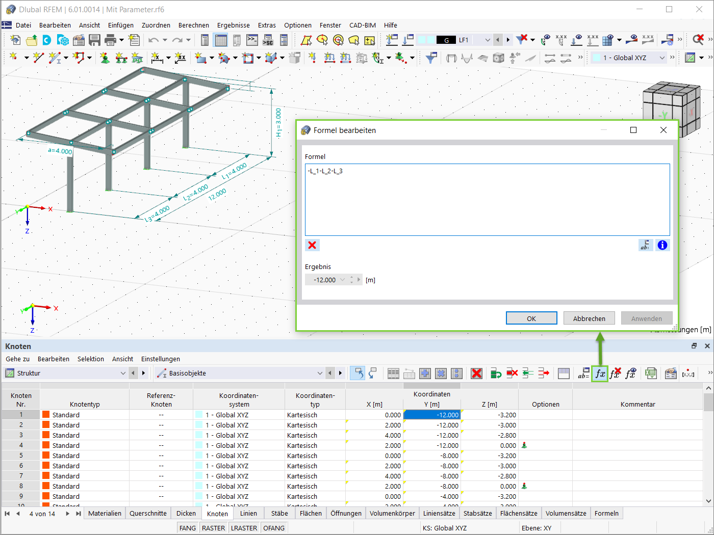 In Formeln verwendete globale Parameter