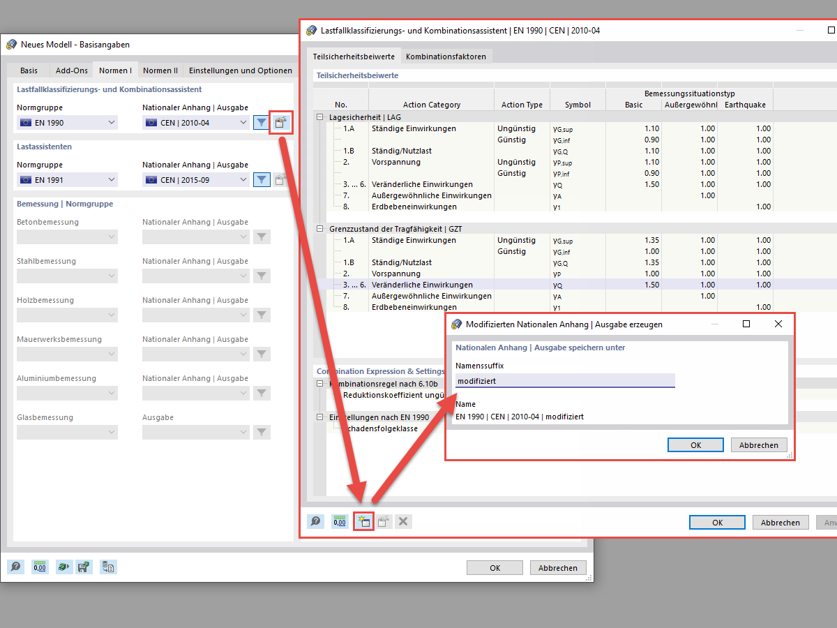 FAQ 005206 | Wie kann ich in RFEM 6 und RSTAB 9 die Teilsicherheitsbeiwerte und Kombinationsbeiwerte anpassen?
