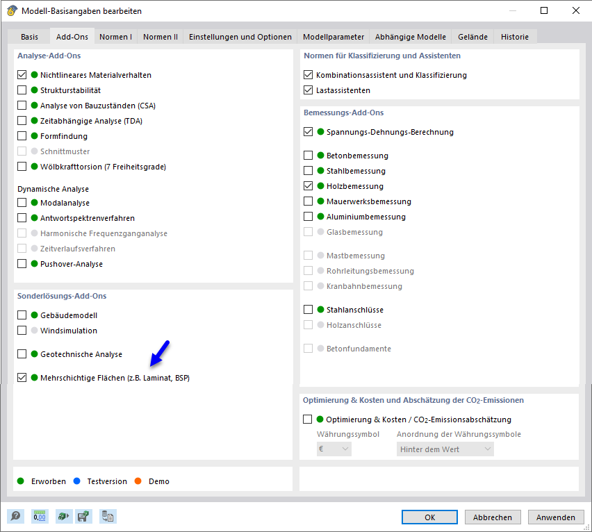 Add-On 'Mehrschichtige Flächen' aktivieren