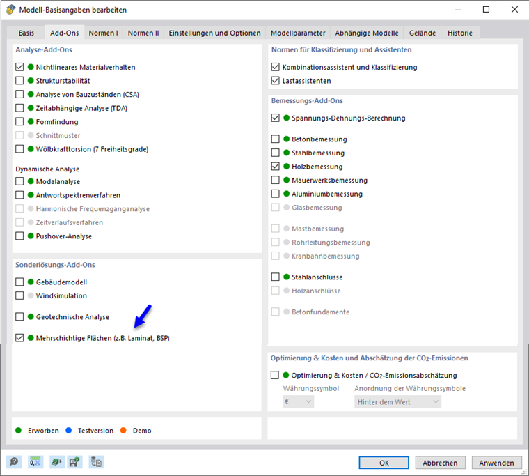 Add-On 'Mehrschichtige Flächen' aktivieren