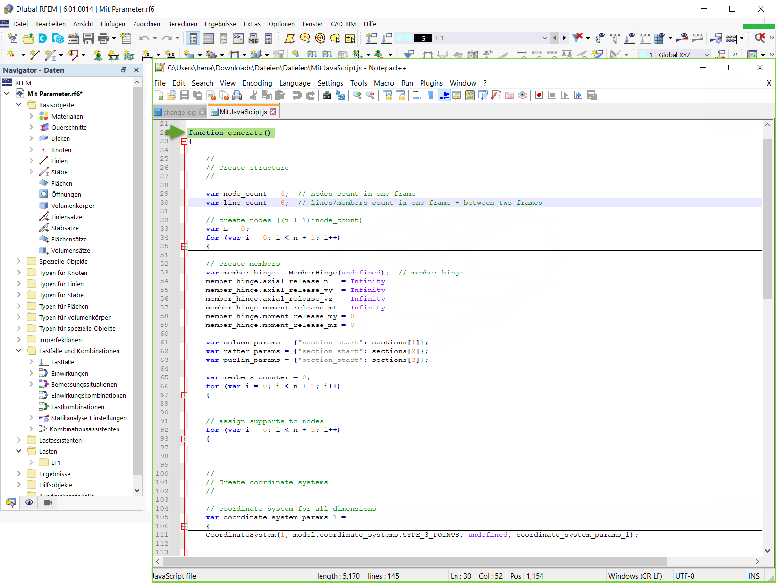 JavaScript-Datei: Funktion „generate()“
