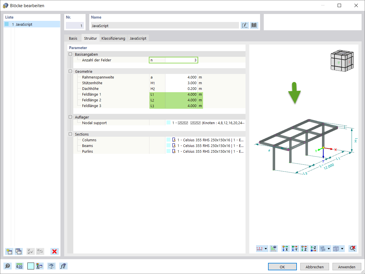 Block mit Anzahl Felder n=3