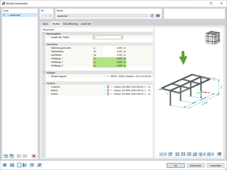 Block mit Anzahl Felder n=3