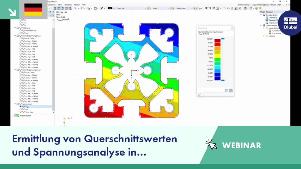 Ermittlung von Querschnittswerten und Spannungsanalyse in RSECTION 1