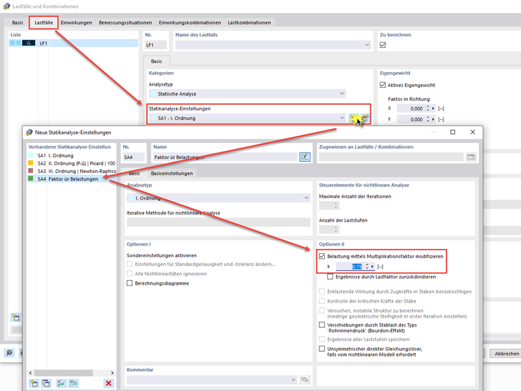 FAQ 005210 | Kann ich die Belastungen eines oder mehrerer Lastfälle, mit einem Faktor versehen, der alle Belastungen in diesen Lastfällen gleichmäßig erhöht ode
