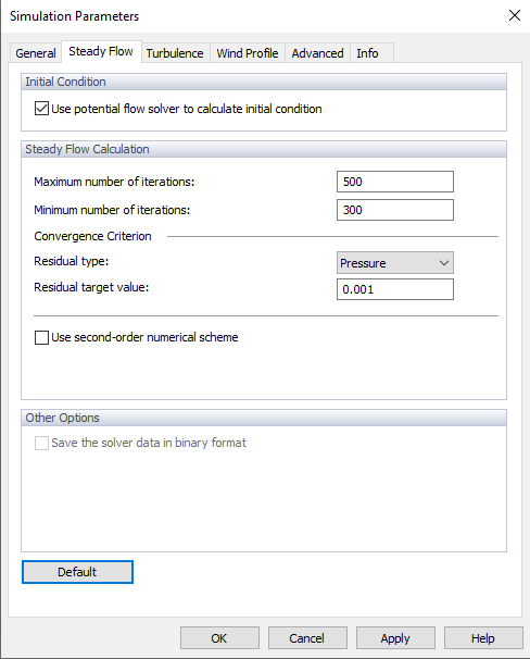 Simulationsparameter, Stationäre Strömung