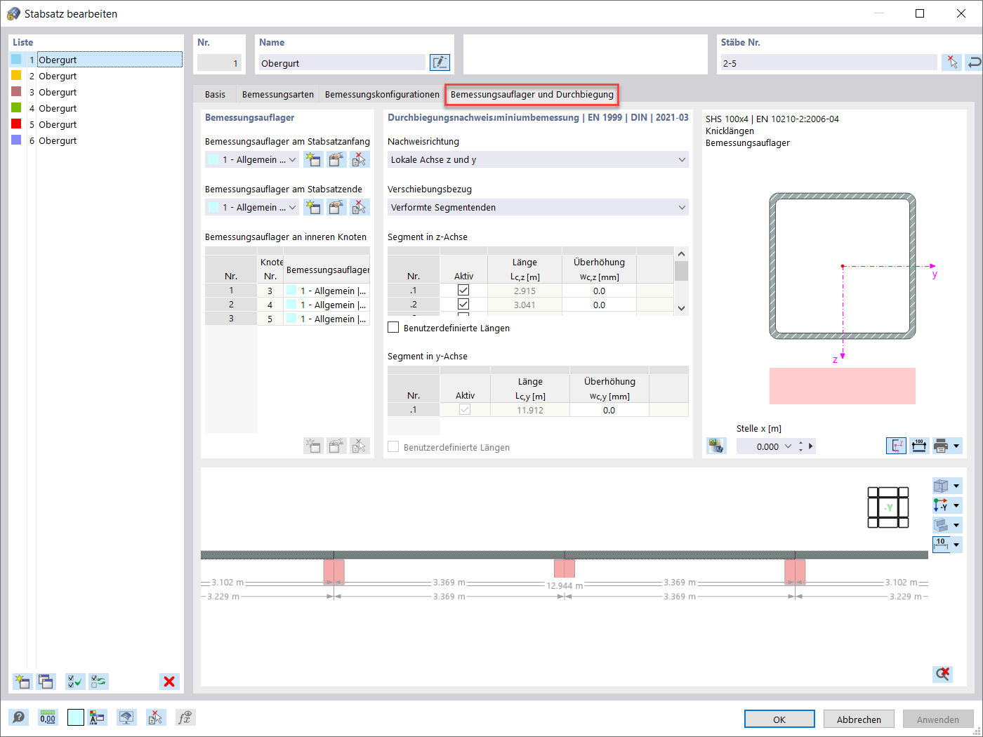 Bemessungsauflager und Durchbiegung