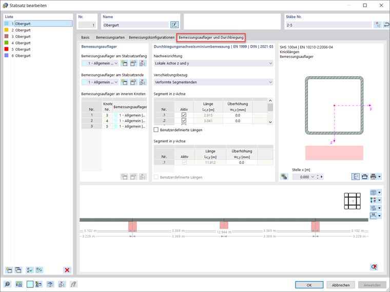 Bemessungsauflager und Durchbiegung