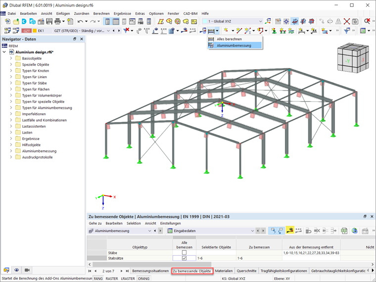 Zu bemessende Objekte