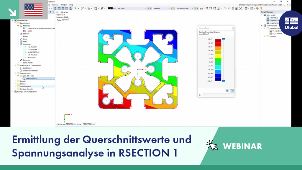 Ermittlung der Querschnittswerte und Spannungsanalyse in RSECTION 1