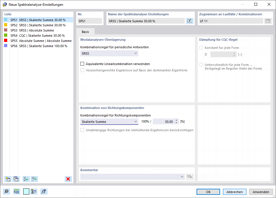 Dialog 'Neue Spektralanalyse-Einstellungen'