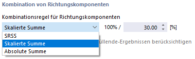 Kombinationsregel für Richtungskomponenten auswählen