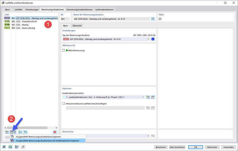 Erstellen einer Kopie von BS1 einschließlich Kombinationen