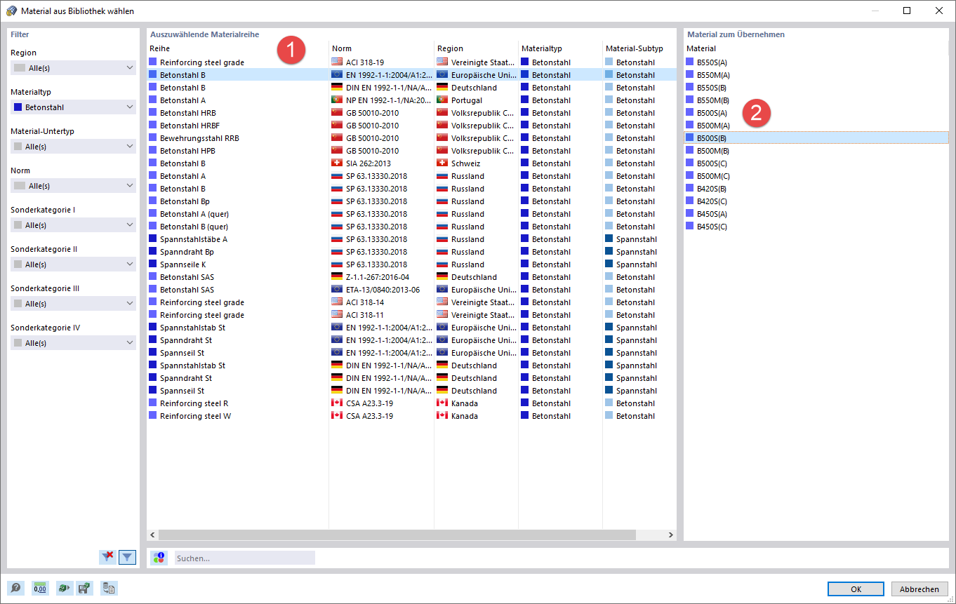 Auswahl von Betonstahl in Bibliothek