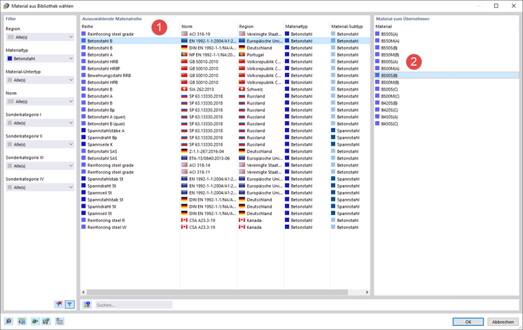Auswahl von Betonstahl in Bibliothek