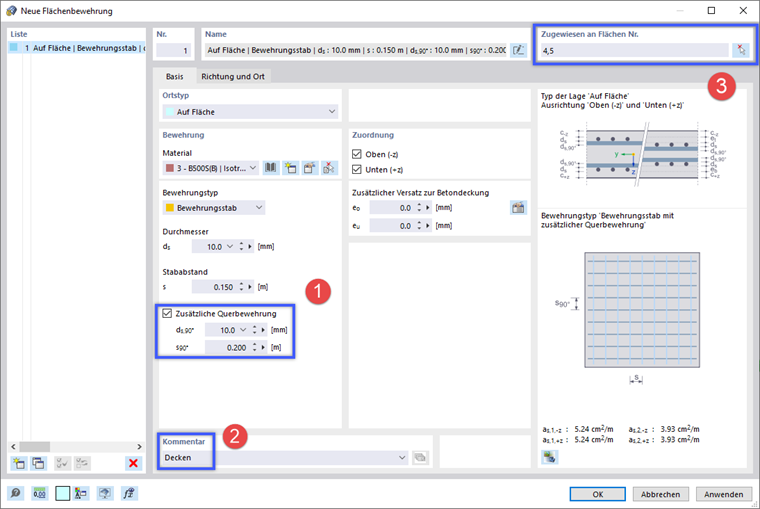 Definieren der Flächenbewehrung