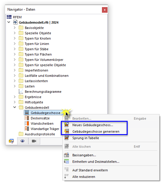 Optionen zum Erzeugen von Gebäudegeschossen