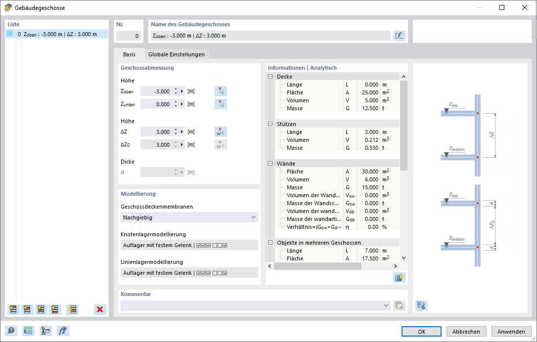 Dialog 'Gebäudegeschosse'