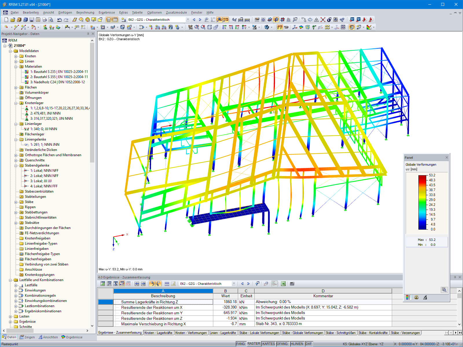 Verformungsbild in RFEM (© m3-ZT GmbH)