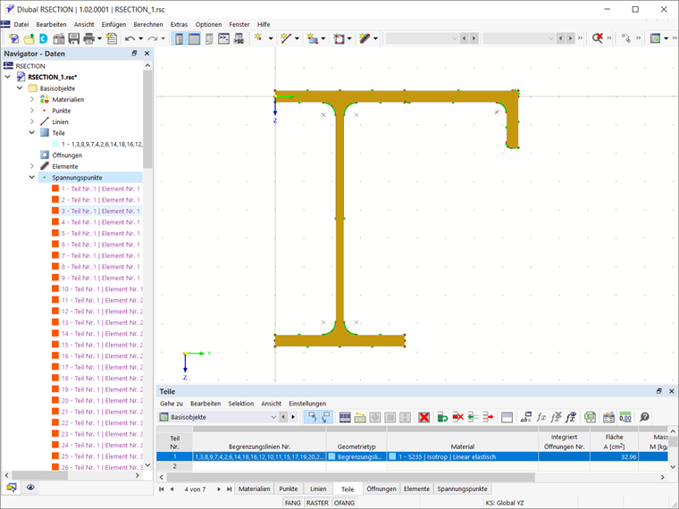 Teile und Spannungspunkte