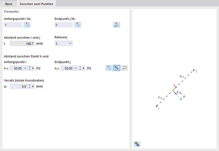 Punkt zwischen zwei Punkten definieren