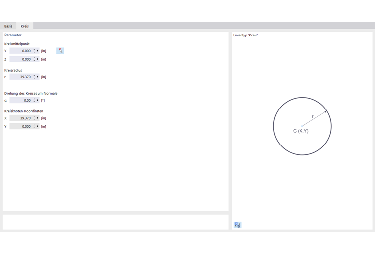 Dialog 'Neue Linie', Register 'Kreis'